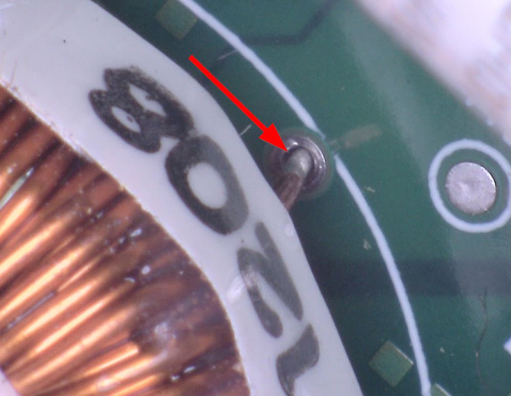 Close-up of failed solder joint causing intermittent power fault on marine electronics — San Francisco Bay Area